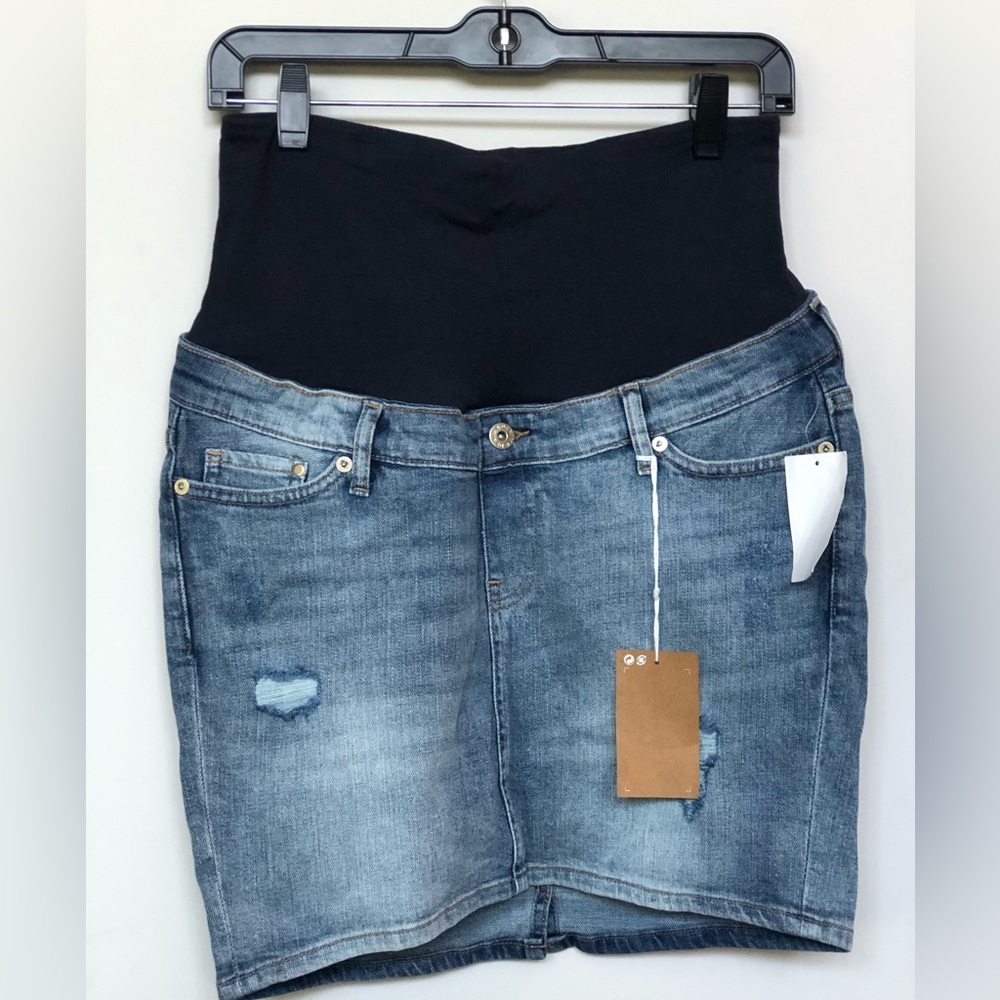 Distressed Maternity HiLo Mini Skirt